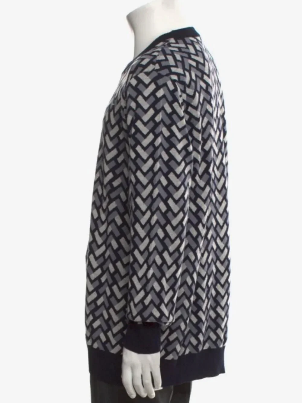 NEW $975 Giorgio Armani Sweater! e 58 US XL Dark Navy & Gray Geometric Design